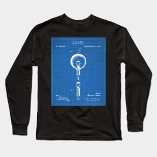 Edison Bulb Patent - Maker Workshop Home Decor Art - Blueprint Long Sleeve T-Shirt